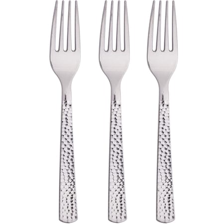 Sensations Metallic Silver Hammered Plastic Forks, 7.25", 288PK 339404